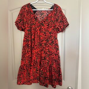 Floral Red and Black Dress